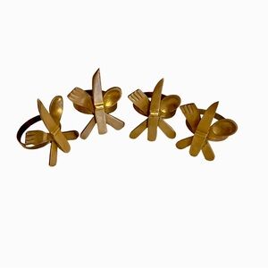Brass Napkin Rings Vintage Set of 4 Knife Spoon Fork 3.5 in